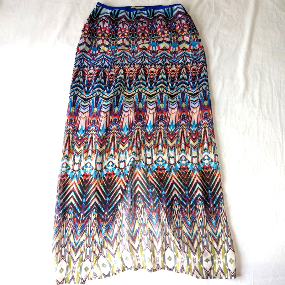 Gianni Bini Maxi Skirt Multi Color Boho Gypsy Vibes Size 4